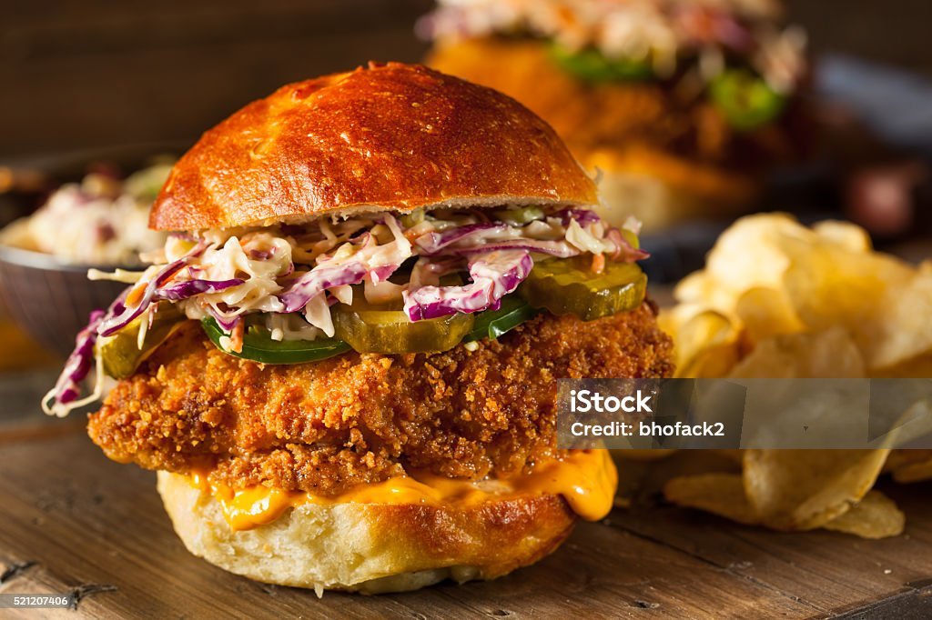 southern country fried chicken sandwich with mayo and jalapenos